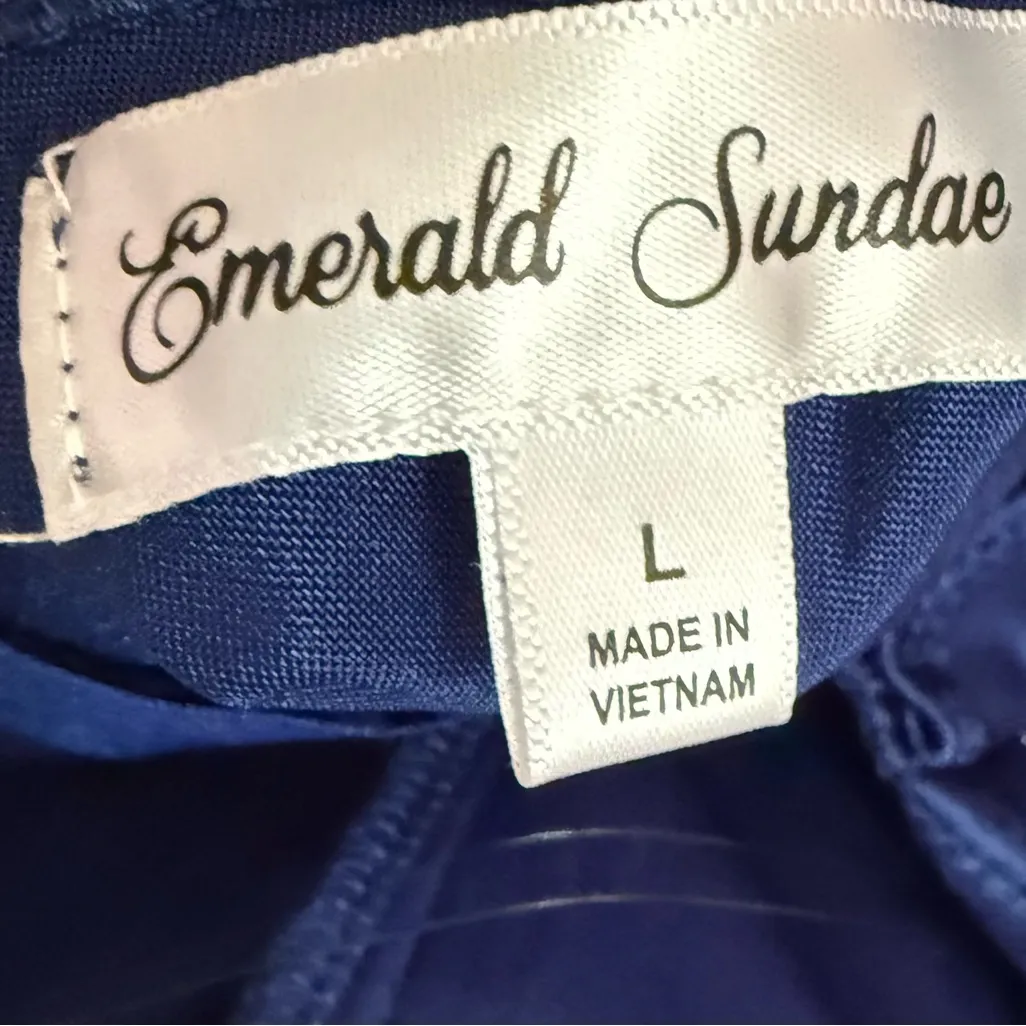 Emerald Sundae Juniors' Draped Sleeveless Satin Bodycon Dress Blue Sz L - Image 6