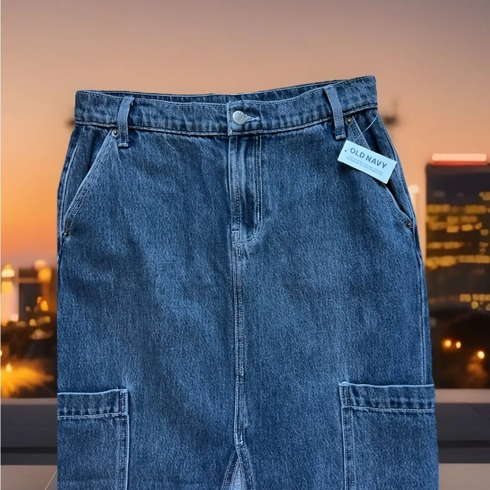 Old Navy Women’s Size 0 Anika Mid Rise Cargo Maxi Skirt. Faded Dark Navy Denim - Image 10