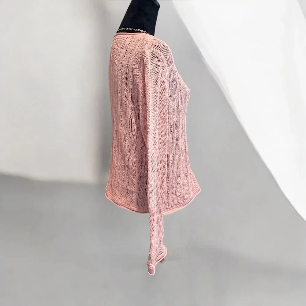 Blush Pink Knit Sweater Top‎ Long Sleeve Lightweight Pullover Women's Size L - Image 3