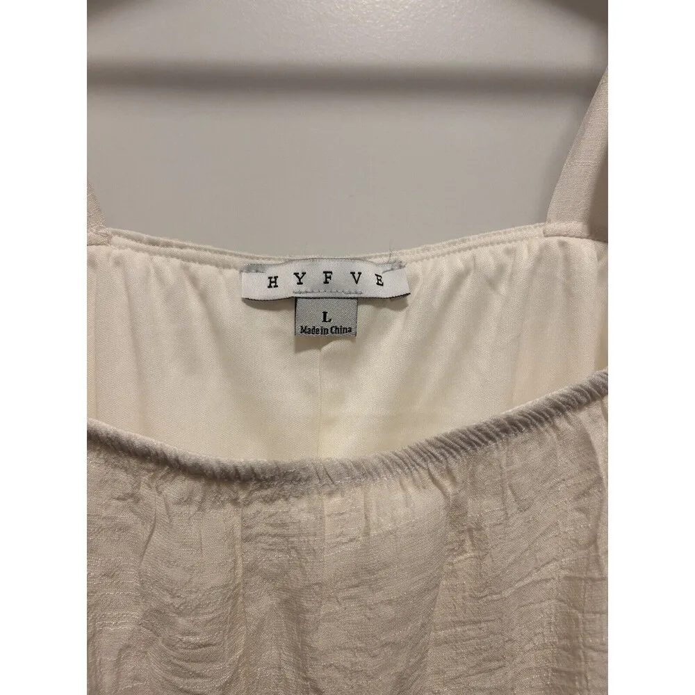 Cream Hyfve Tiered Lined Ruffle Mini Tie Sundress Feminine Coastal Women Large - Image 2