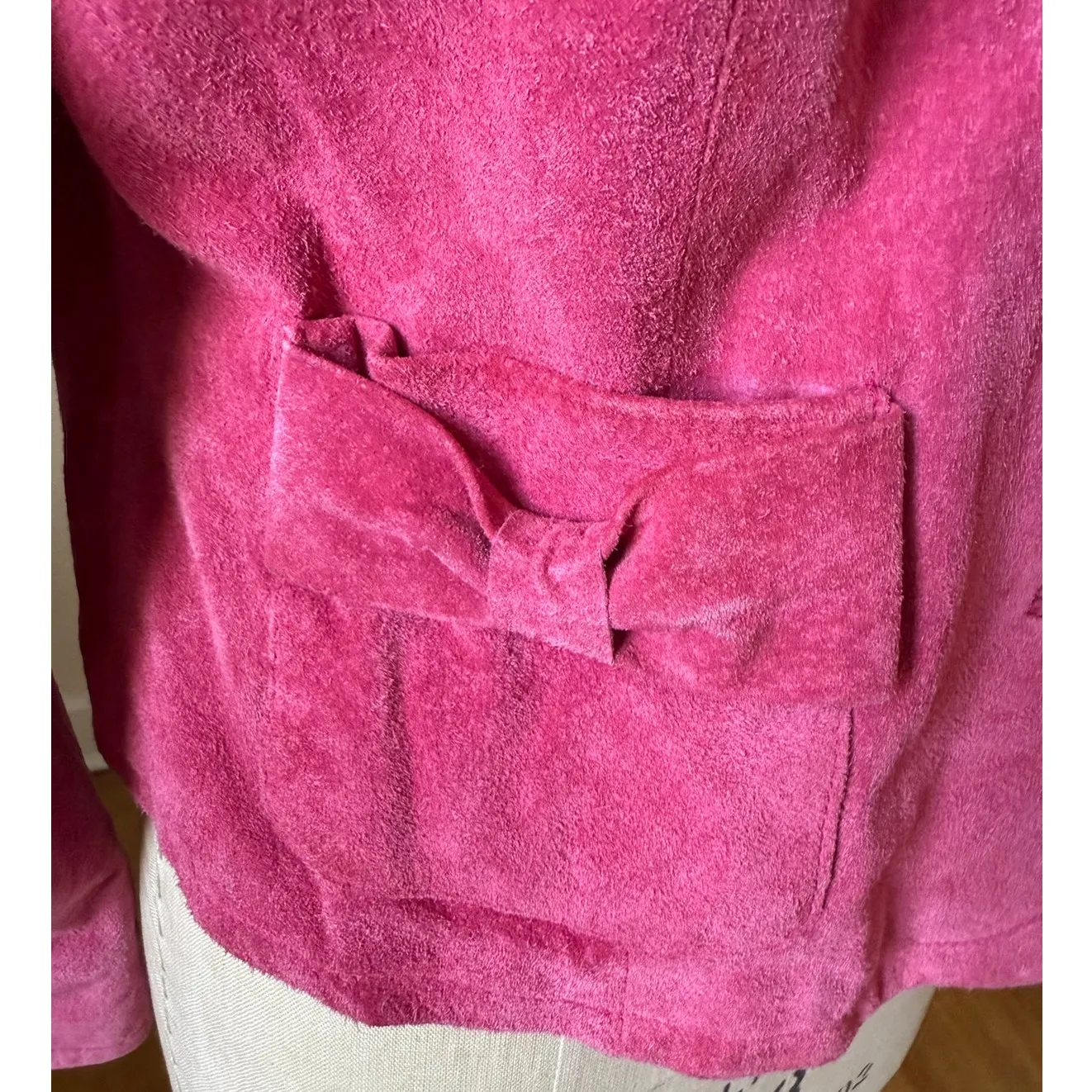 Vintage Suede Jacket with Bows Women’s Size Large Pink Y2K - Image 4