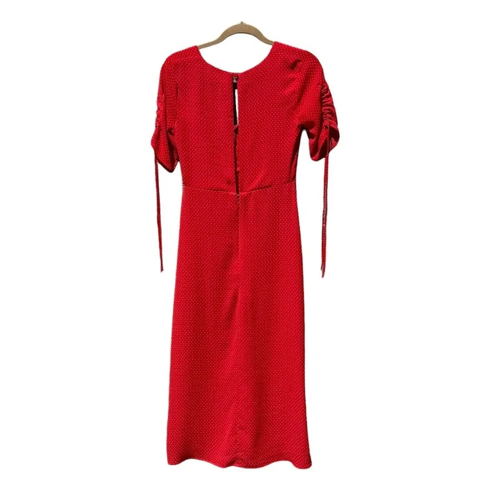 Topshop Poppy Red Polka Dot Spot Midi Tea Dress - Size 4 NWOT Vintage Inspired - Image 3