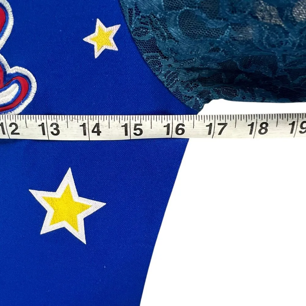 Vintage Raw Blue Jersey Dress L Blue New York Lace Sleeves Sporty Y2K Streetwear Size L - Image 6