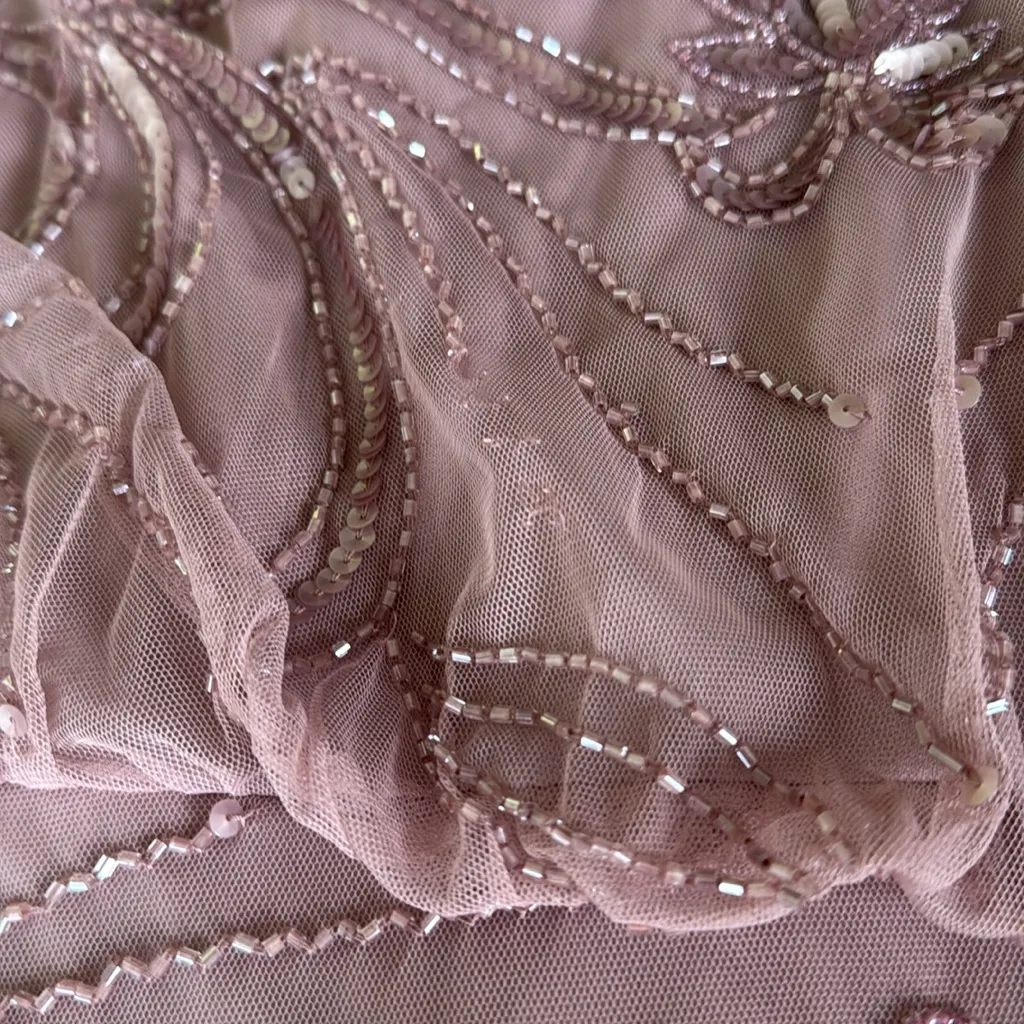 Adrianna Papell Dusted Petal Beaded Blouson Spaghetti Strap Gown Dress 10 Petite - Image 13