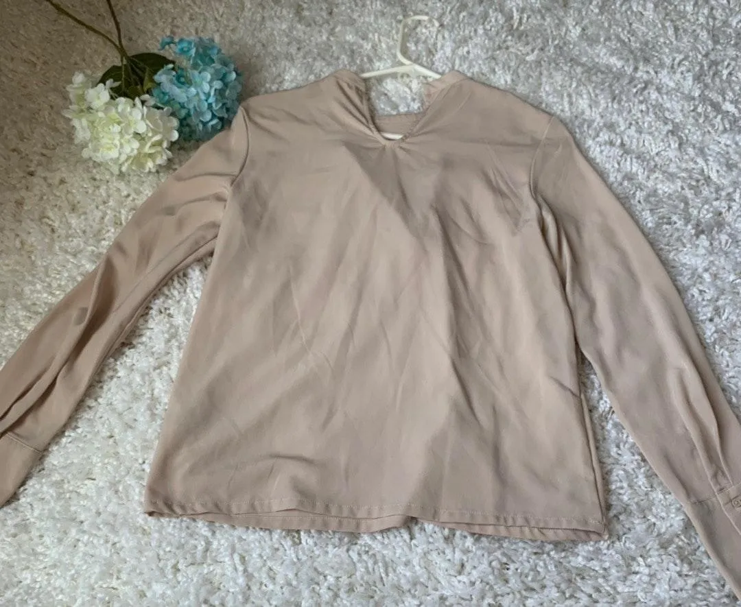 H&M Beige Ruffle Long Sleeve Blouse - Image 2