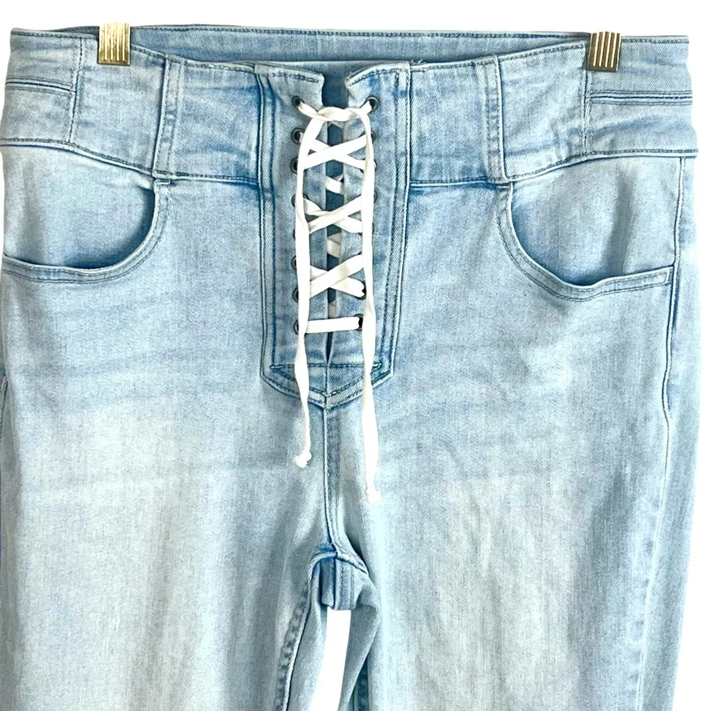 We The Free CRVY Lovers Knot Light Denim Lace-Up Jeans 28 Skinny High-Waisted - Image 3