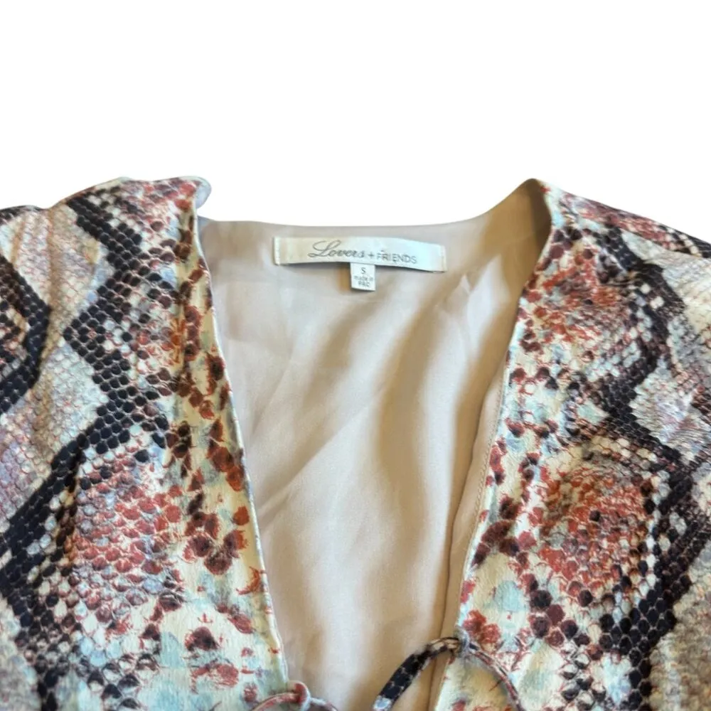 Lovers + Friends Epiphany Shorts Romper Snake Print Flowy Lace Up Size Small - Image 3