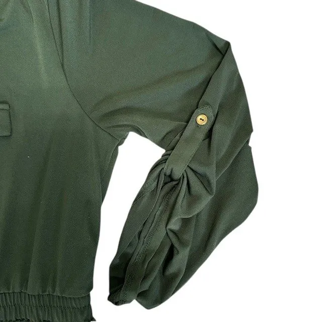 Always Indigo Shirt Dress Olive Green‎ Button Front Belted Long Sleeve Size 1X Green - Image 6