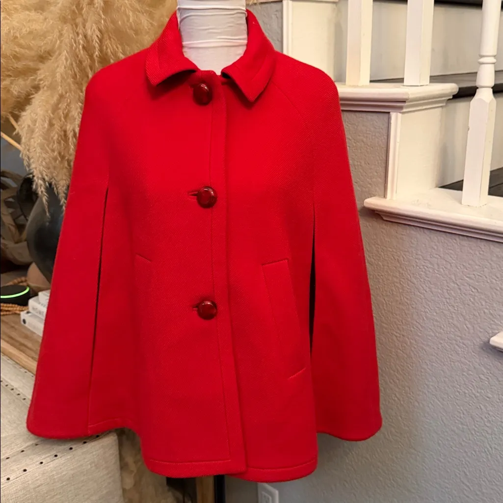 Kate Spade Red 100% Wool Cape Jacket XXS Statement Outerwear - Image 2