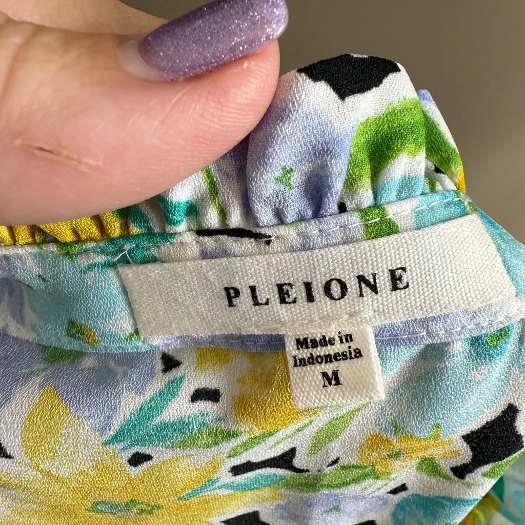 Pleione Floral Ruffle Sleeve Blouse - Yellow and Blue - Image 8