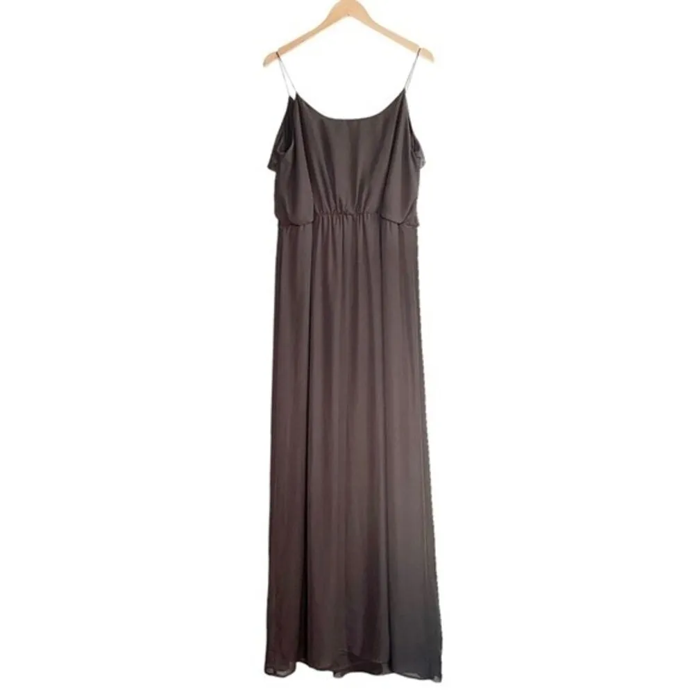 Nouvelle Amsale Drew Gray Chiffon Ruffle Wrap Spaghetti Strap Slip Dress Size XL - Image 5