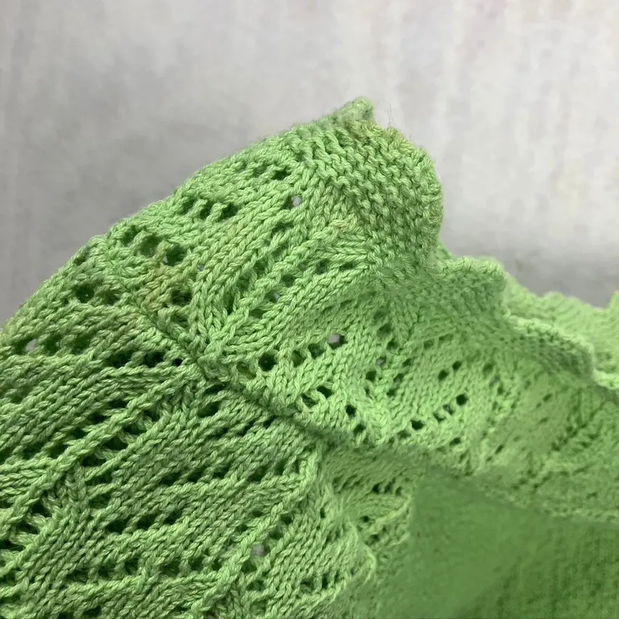 Vintage Y2K Carly Blake‎ Women 1X Green Knit Crochet Short Sleeve Sweater Cotton - Image 10