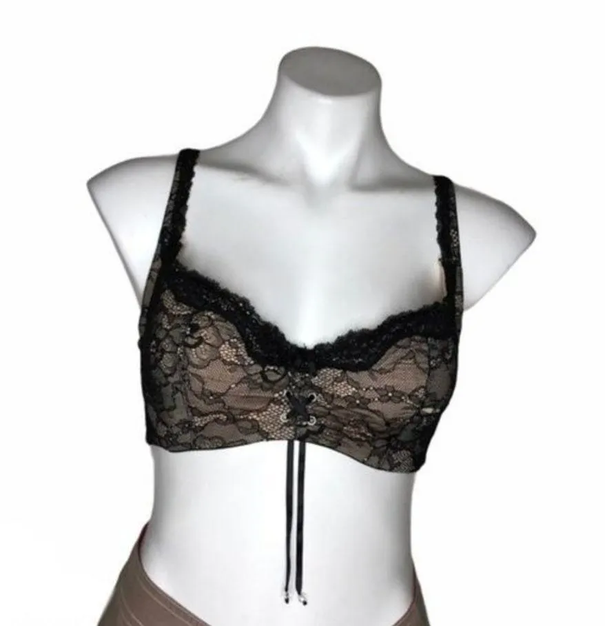 FREDERICKS OF HOLLYWOOD Black Lace Bra Over Beige Bra Size 34 D - Image 7