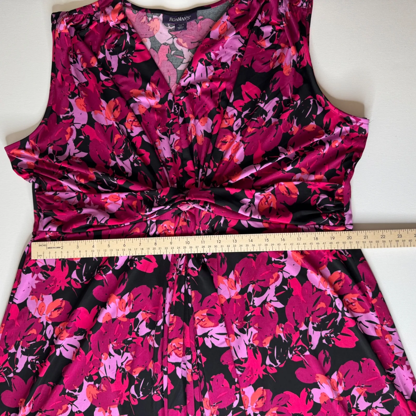 Roamans Floral Twist Front Dress Size 22/24 Stretch Comfort‎ Office Career Flowy Pink - Image 10