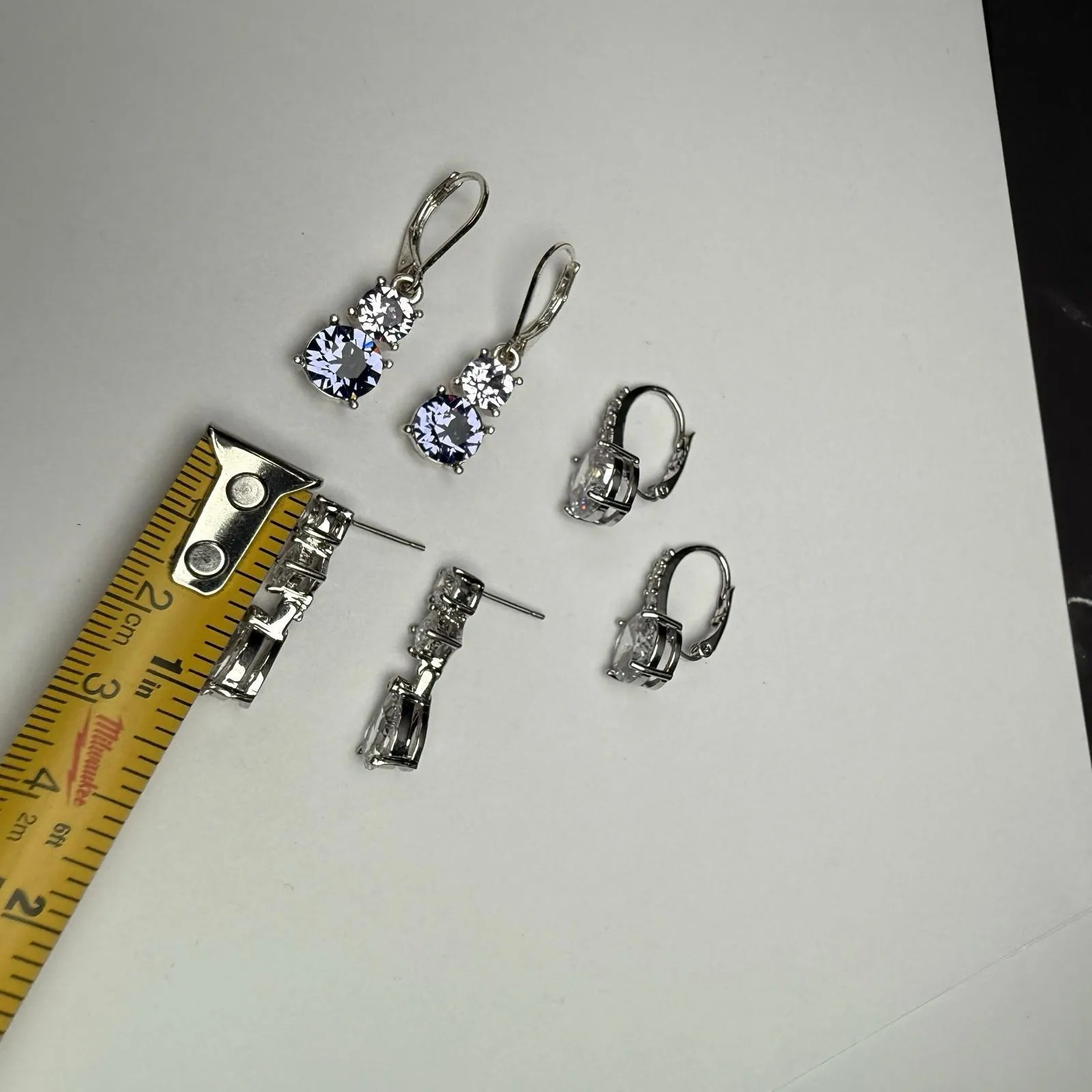 Rhinestone Pierced Earrings Lot Of 4 Silver Tone 2 Are Dangle Drop - Image 4