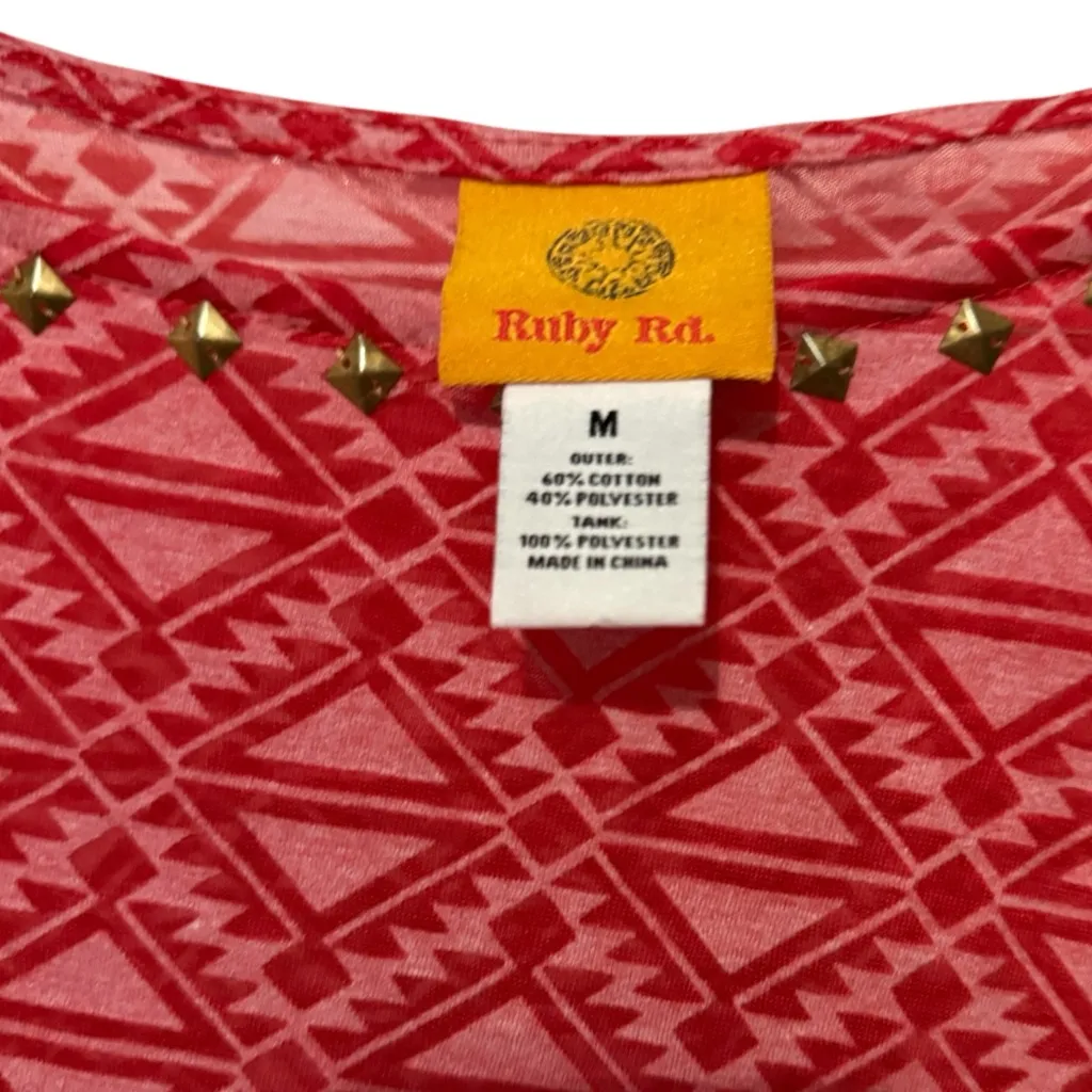 Ruby Rd Women’s NWOT Red With Pink Geometric Pattern and Stud Detailing Size M Size M - Image 4