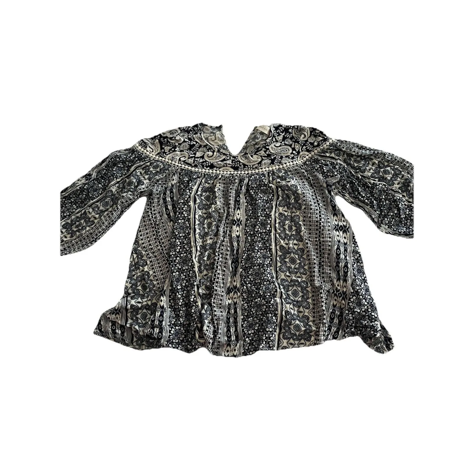 Altar’d State Boho Blouse Size Large Blue White Crochet Peasant - Image 3