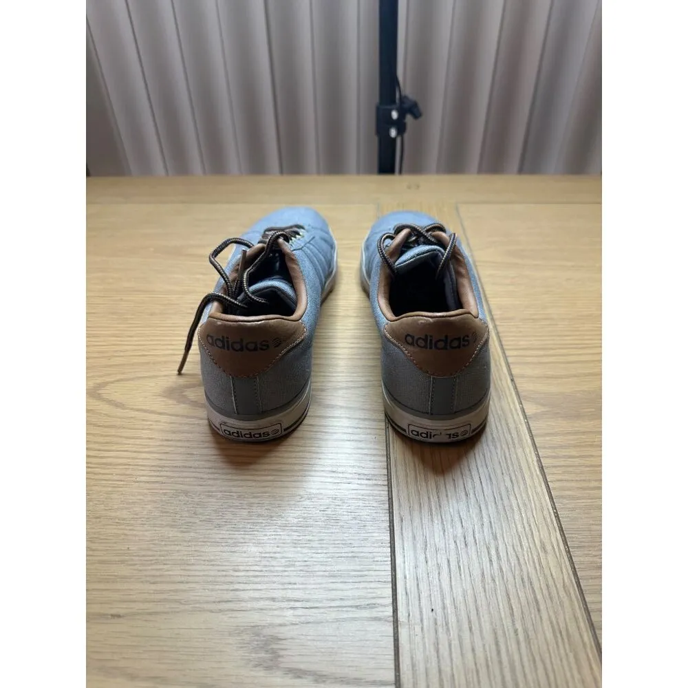 Adidas 7.5 Gray Canvas Sneakers Brown Accents Casual  Stylish Footwear Mens - Image 8