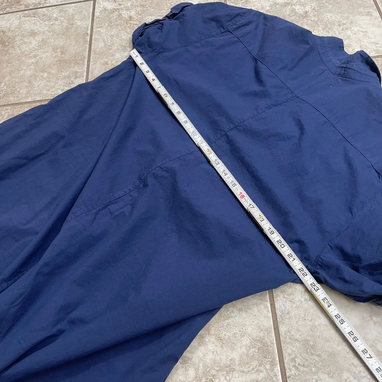 XIRENA Navy Blue Button Front Midi Shirt Dress Rolled Sleeve Side Slit Sz Small - Image 11