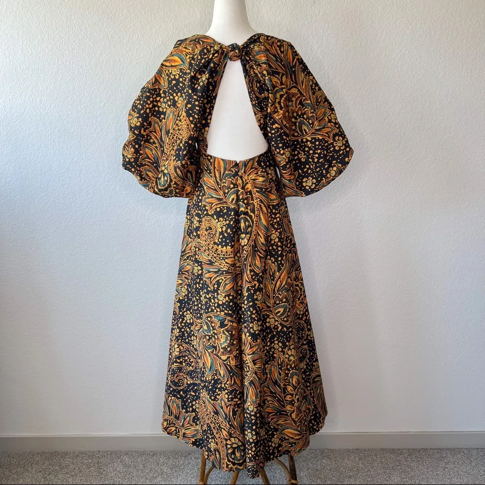 Leila Dress Puff Sleeve Midi Size 2 Black Multi - Image 3