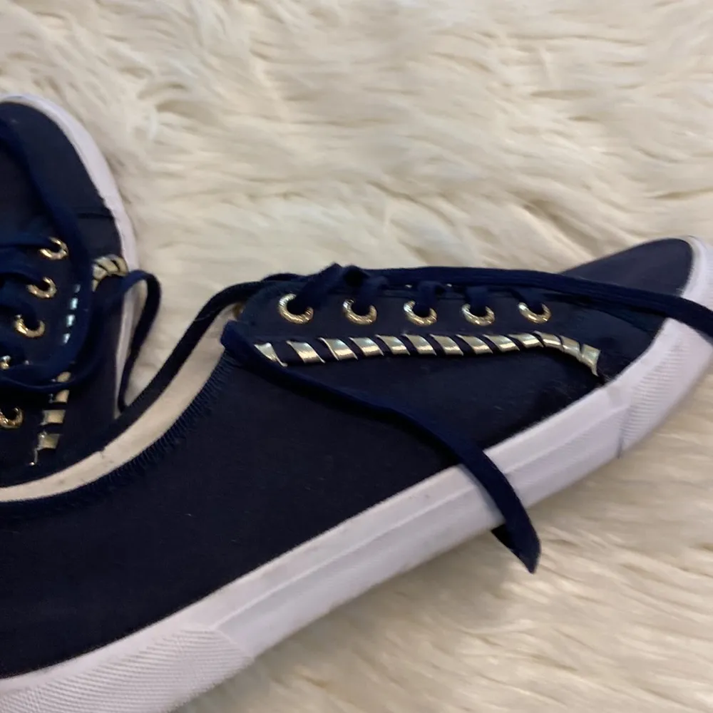 Jack Rogers CARTER Slip On Sneakers Lace Up Navy Midnight Blue Gold 👟 size 8 - Image 13
