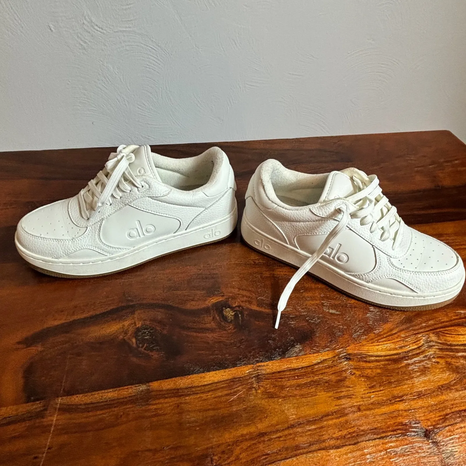 ALO White Leather Low Top Sneakers Athleisure Style - Image 8