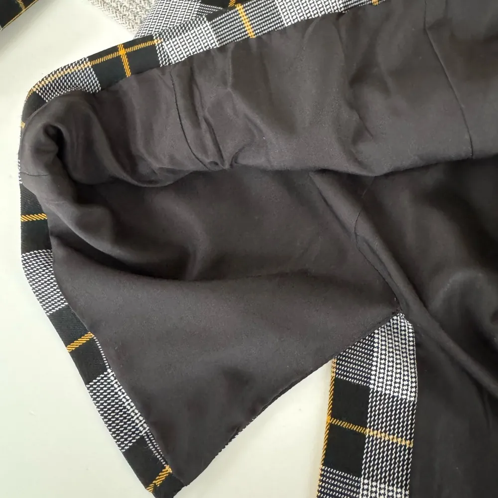 Forever 21 Black Yellow Plaid Double Breasted Blazer Oversized Jacket Sz Small - Image 7