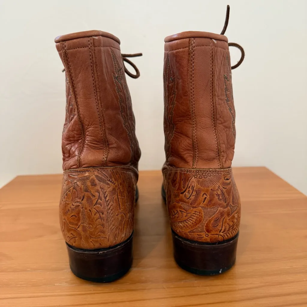 Rare Vintage Larry Mahan Leather Kiltie Lace Up Western Boots Brown Size 8.5 - Image 5