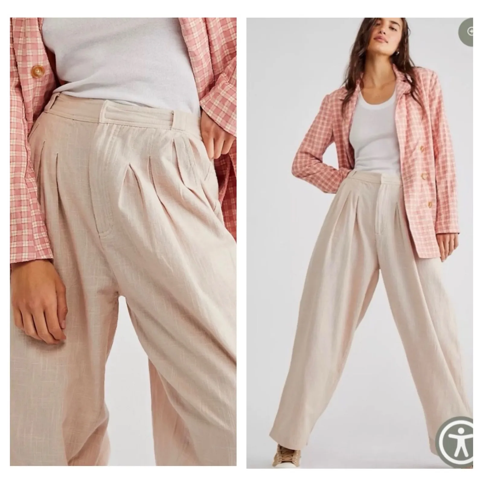 Free People Lotta Love Linen Trousers Size 10 Cream Cotton Oversized Lagenlook - Image 16