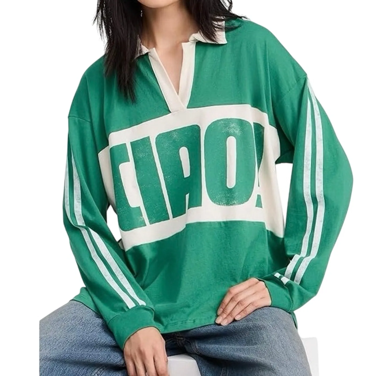 DAYDREAMER Ciao! Rugby Long Sleeve Polo in Green Size M New w/o Tag MSRP $175 - Image 7