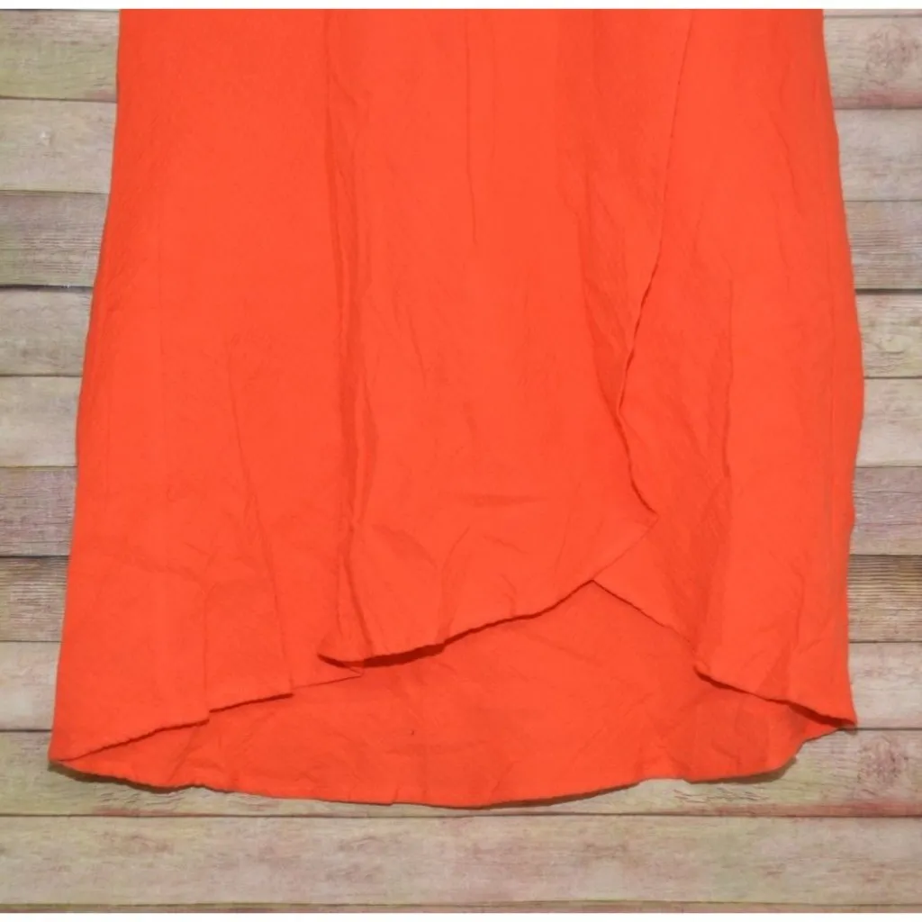 Mud Pie Ladies Red Orange Pull On Midi Skirt Size L Gauzy Cotton Faux Wrap - Image 5