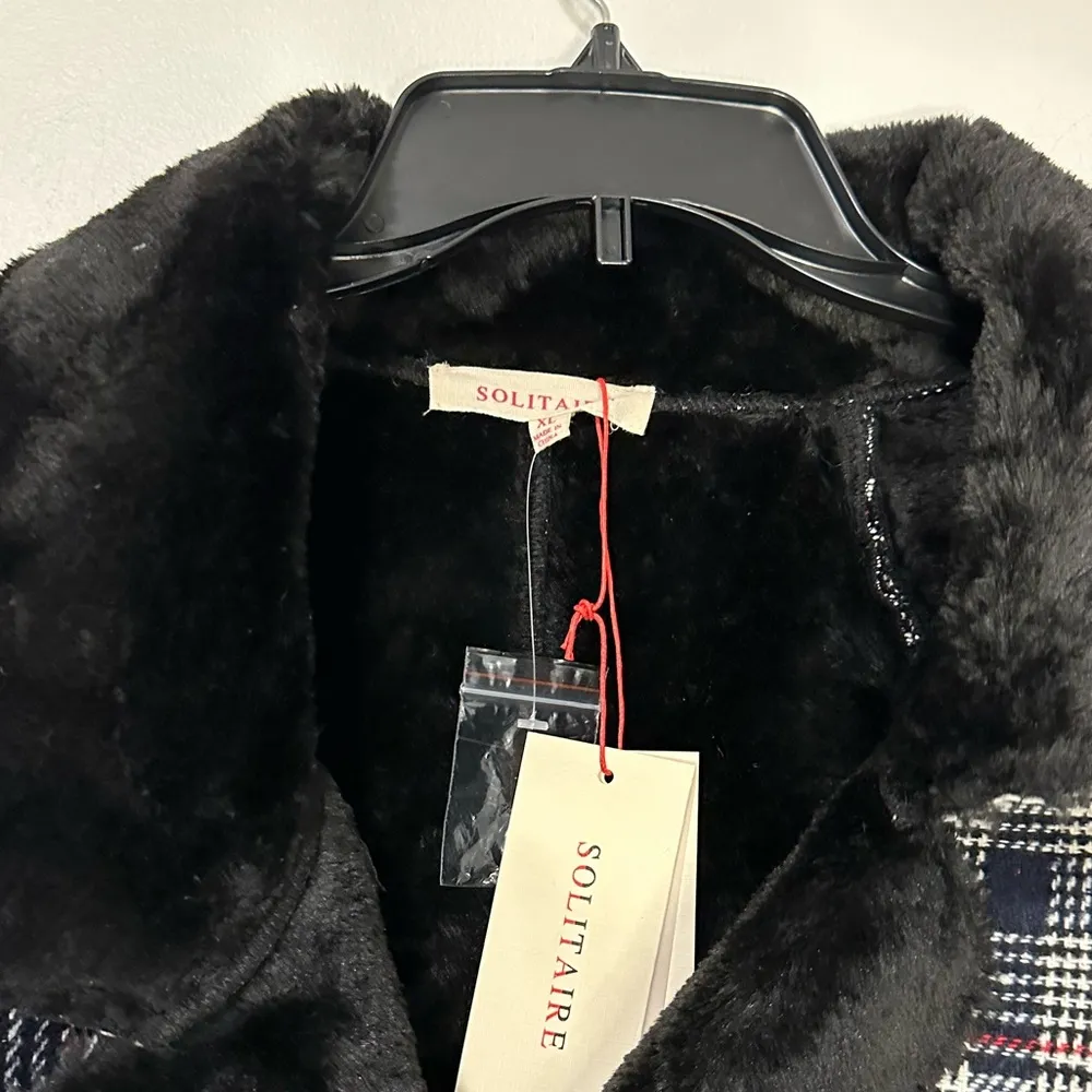 Solitaire Twill & Faux Fur Convertible Faux Sherpa Lined Pocket Jacket Belt Coat - Image 2