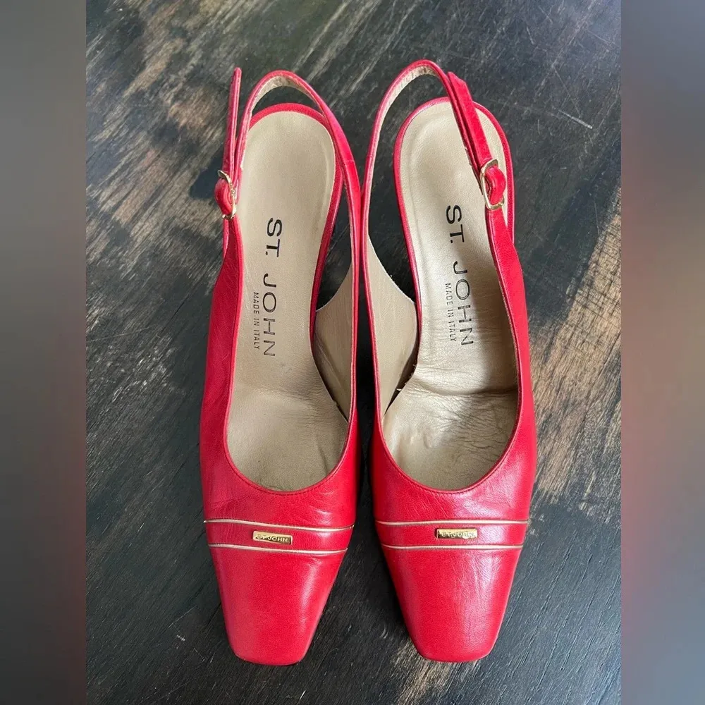St. John Women’s Cherry Red Classic Slingback Pump Heels size 5 - Image 3