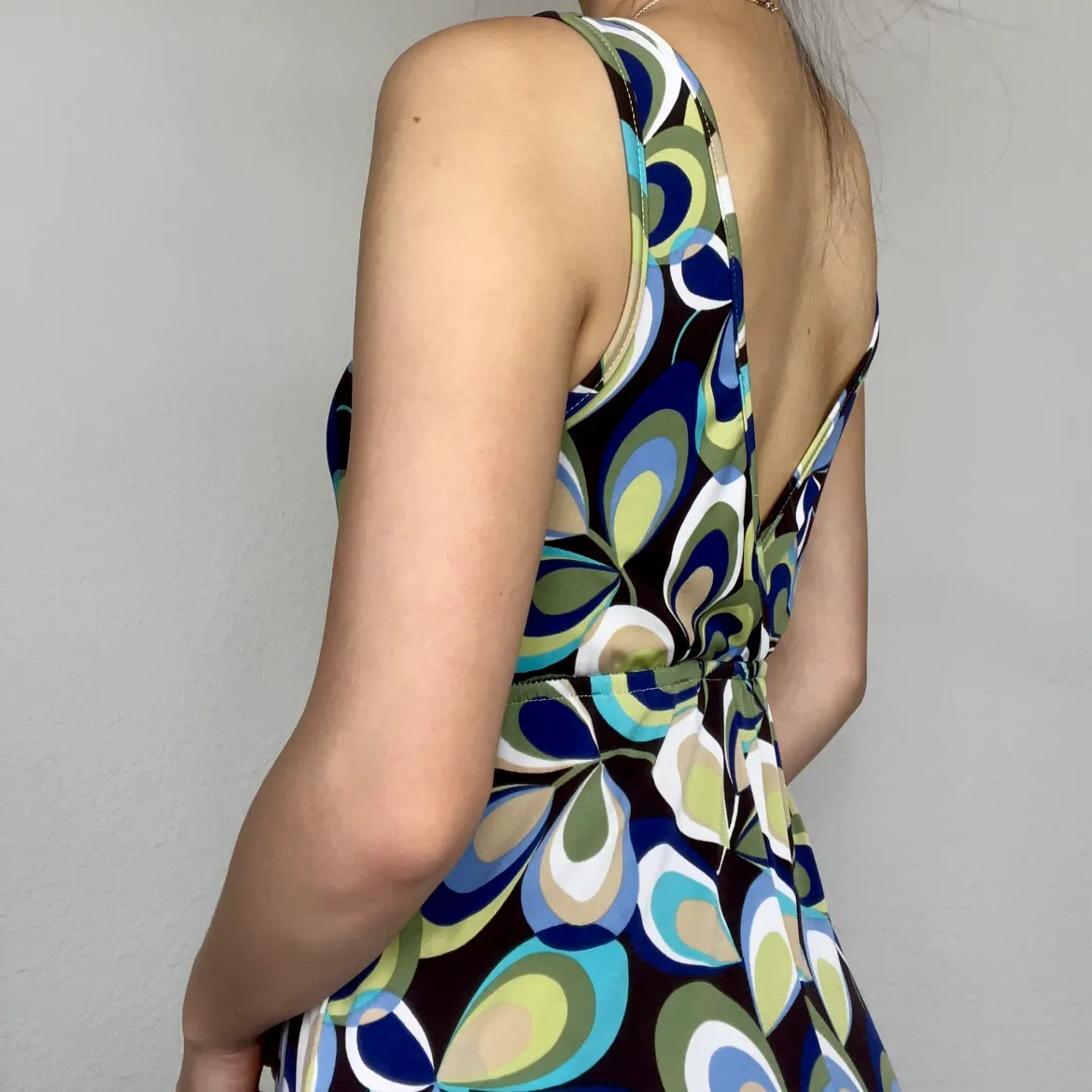 Arden B  Black, Olive Green, & Blue Groovy Funky Floral Leaf Petals Wrap Sleeveless Maxi Dress - Image 6