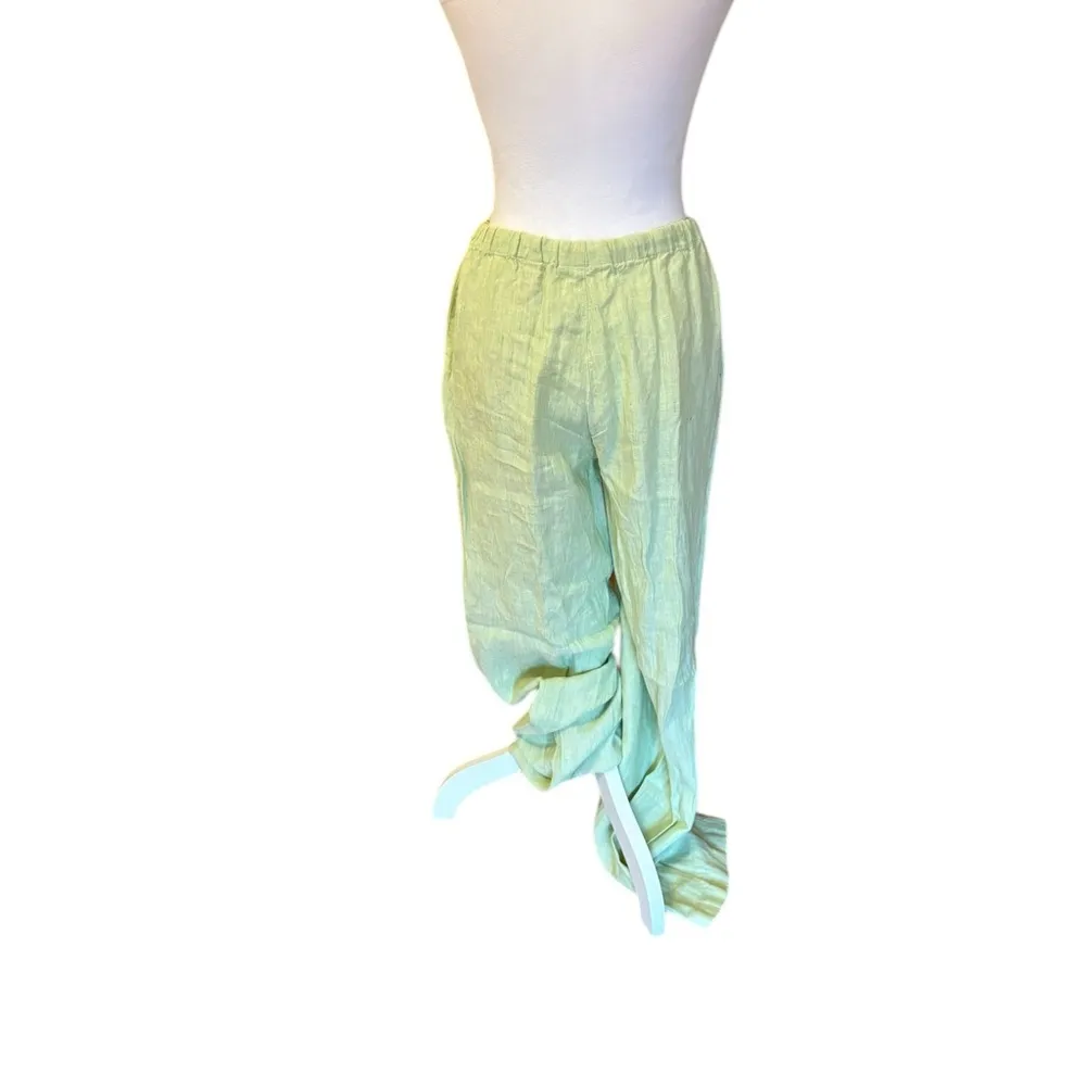 Kate Hill Linen Pants Pull On Style Drawstring Womens Size Medium Mint Green - Image 2