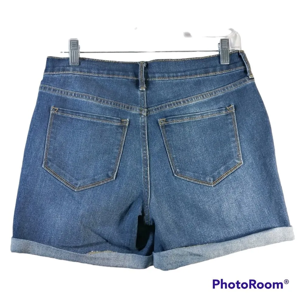 Old Navy Slim Midi Dark Wash Cuffed Denim Shorts Size 6 - Image 2