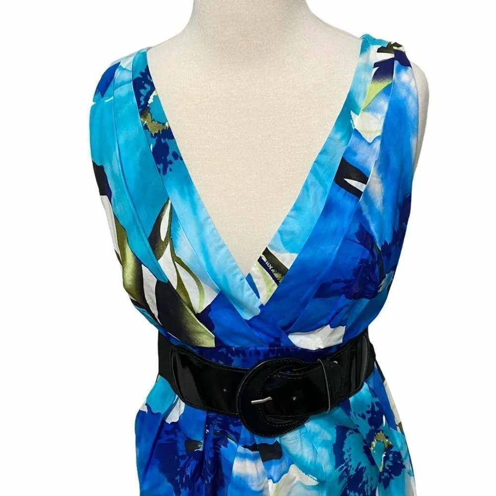 Corey P. Sleeveless Floral Tropical Print Mini Dress‎ Belt Mini Dress Blue 10 Blue - Image 4