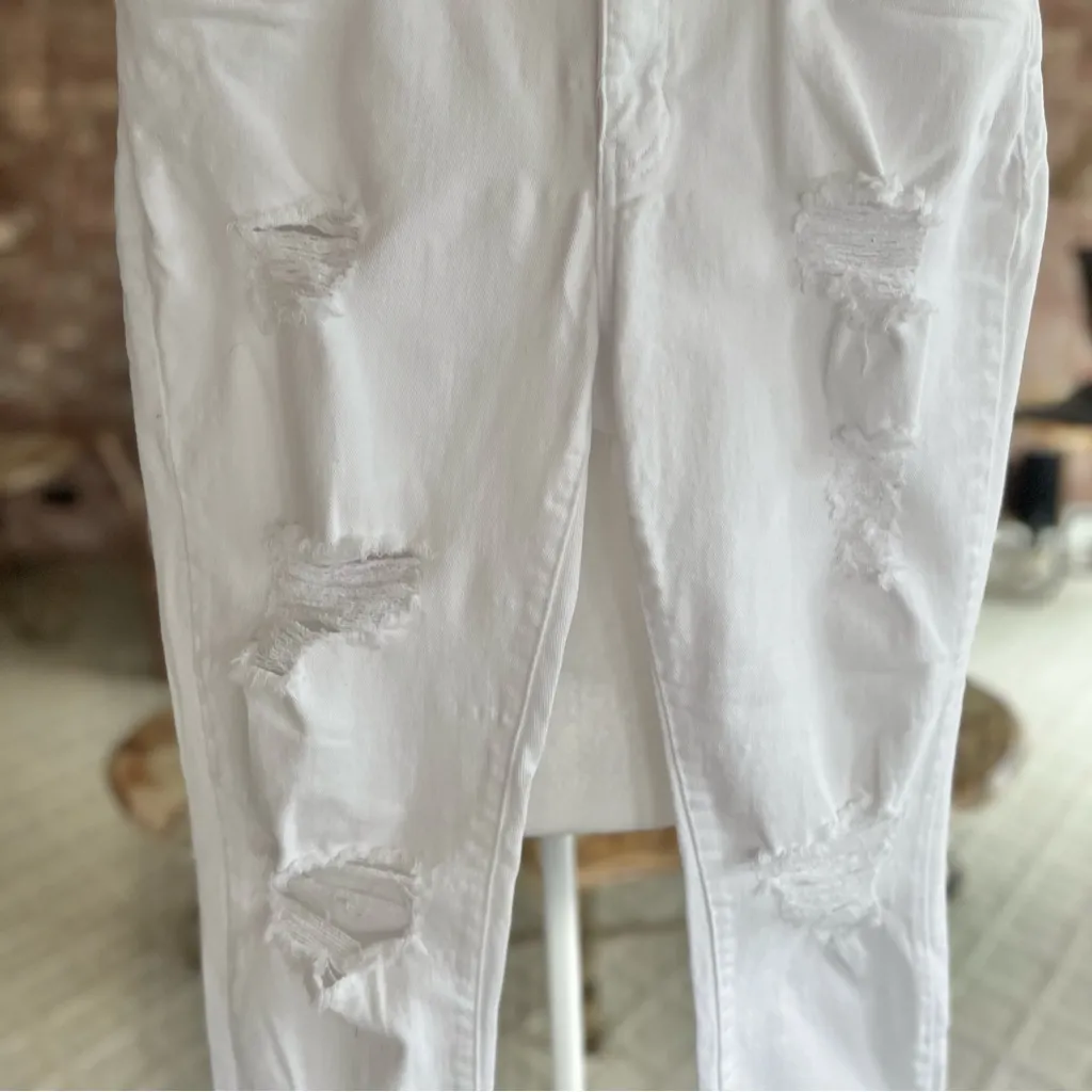Venus Jeans Skinny Fray Hem Cropped Distressed White Ripped Midrise 10 - Image 4