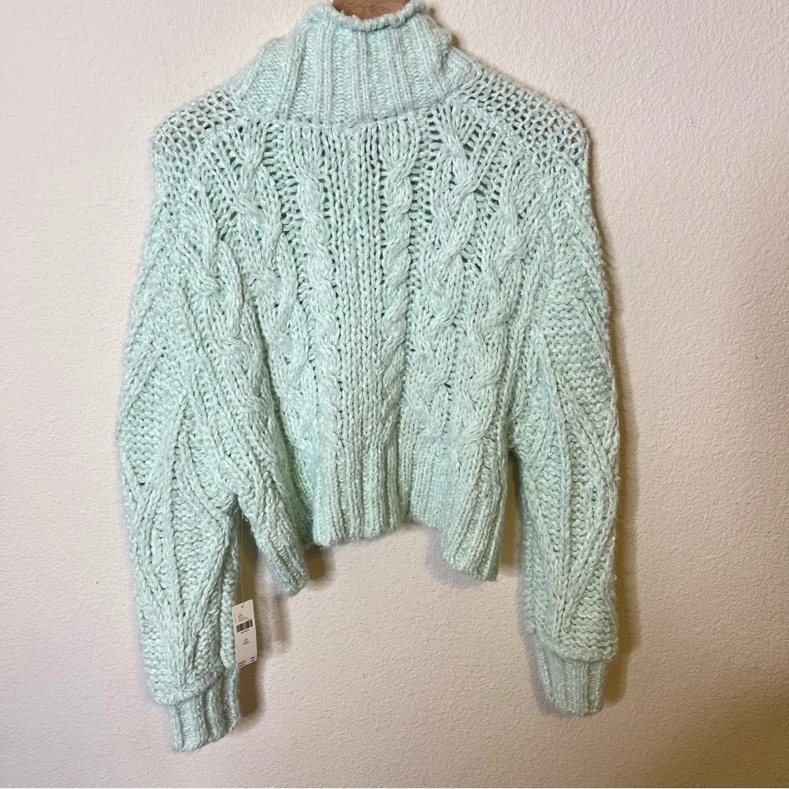 NWT Anthropologie Fisherman Knit Sweater Turtleneck Chunky Mint Womens Size XXS - Image 8