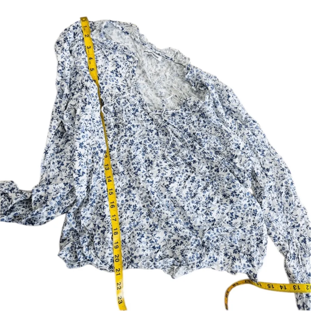 Reformation long sleeve top in white with blue florals - Image 8