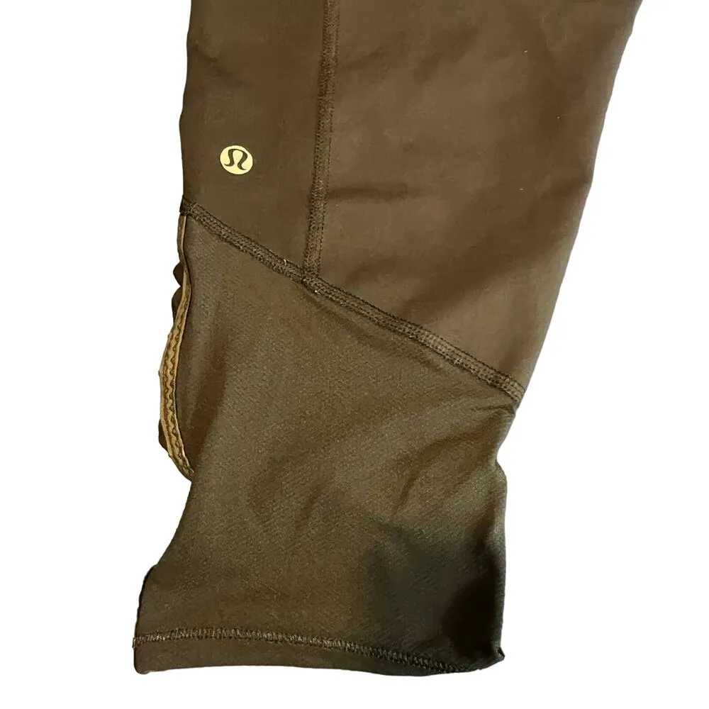 Lululemon Align Cropped Leggings Black Green 6 Zip Pocket Reflective Workout - Image 10