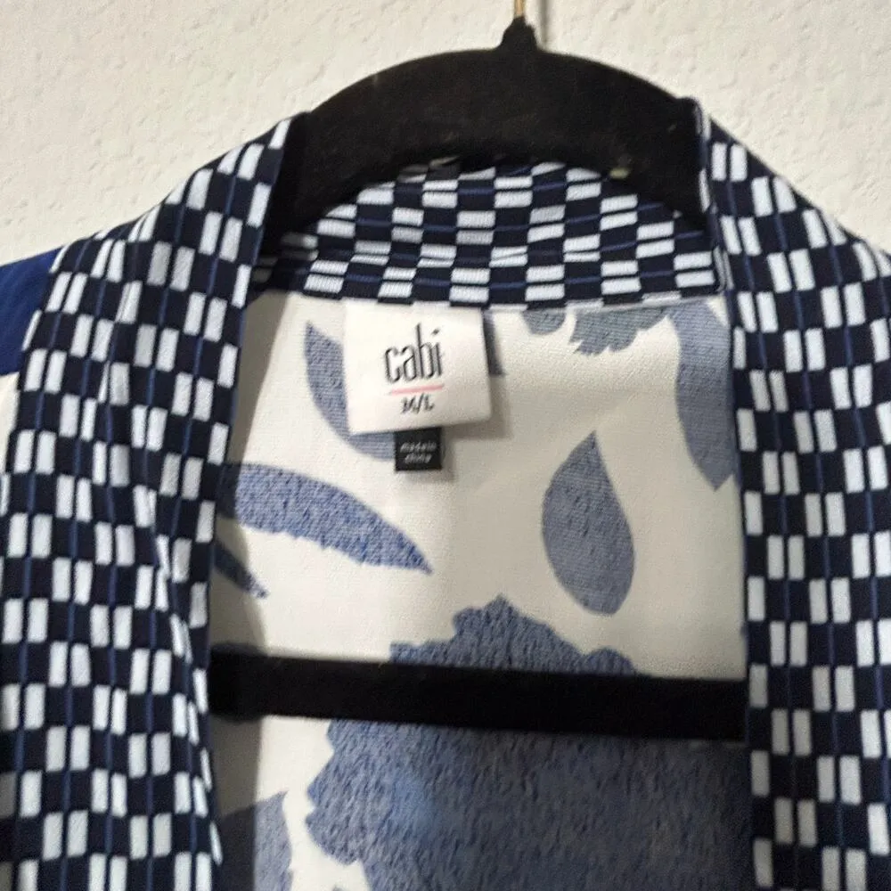 CAbi Botanical Kimono Open Front Tunic Blue White Black Floral Medium Large - Image 5