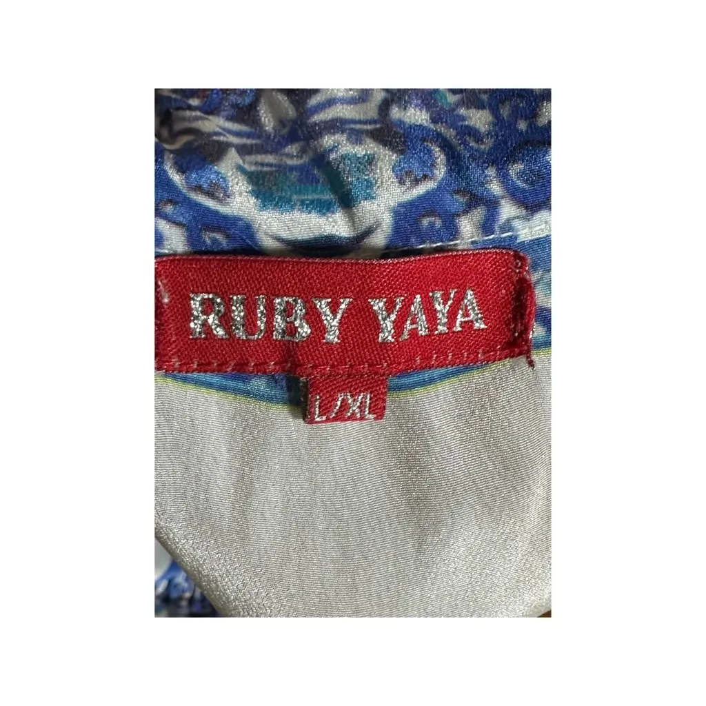 Ruby Yaya Blue & Green Maxi Dress L/XL Boho Style Intricate Embroidery Loose Fit Size undefined - Image 4