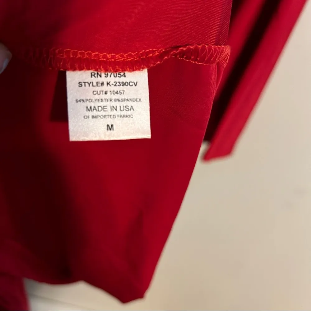 Krisa Dress Long Sleeve Red Faux Wrap Classic Solid Neutral Mini V-Neck Holiday - Image 15