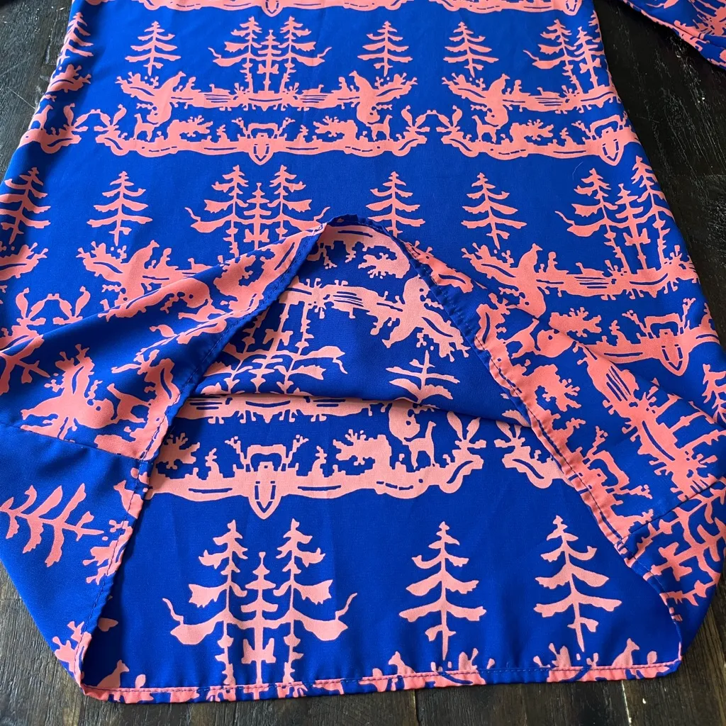 FRANCESCA’S Mini Shift Dress Abstract Trees Blue Pink Women’s Small - Image 6