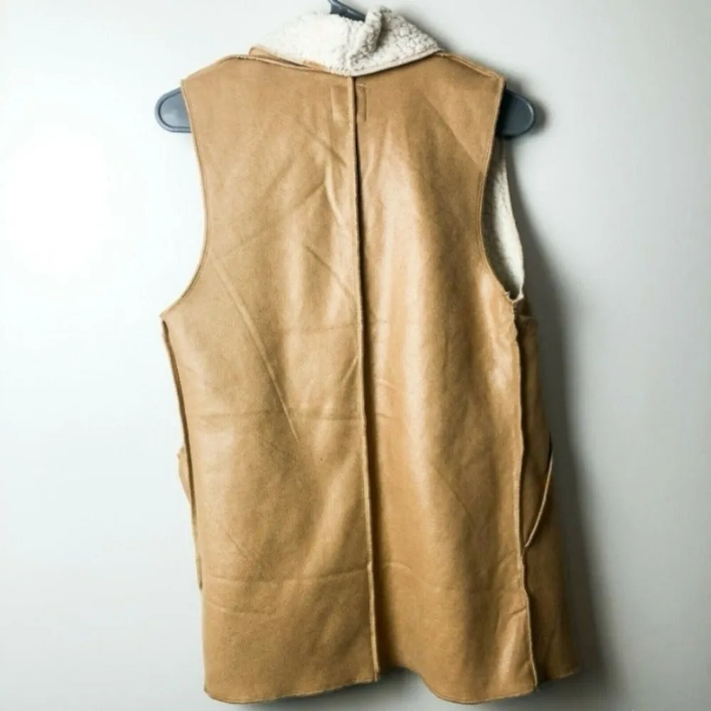Faux Suede Sherpa Lined Sleeveless Cardigan Vest Size S - Image 2
