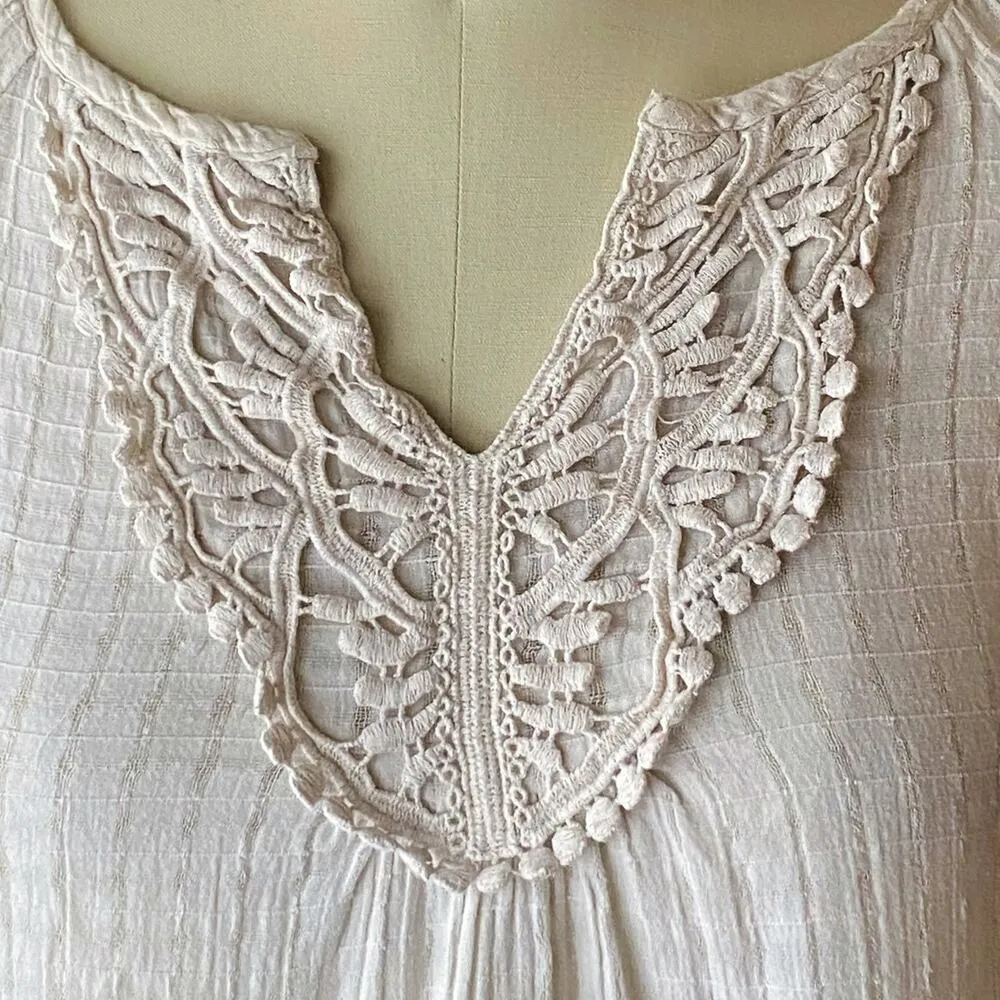 Vintage IZOD Ivory Cream Bohemian Cotton Embroidered Peasant Blouse ~ Top SMALL - Image 3