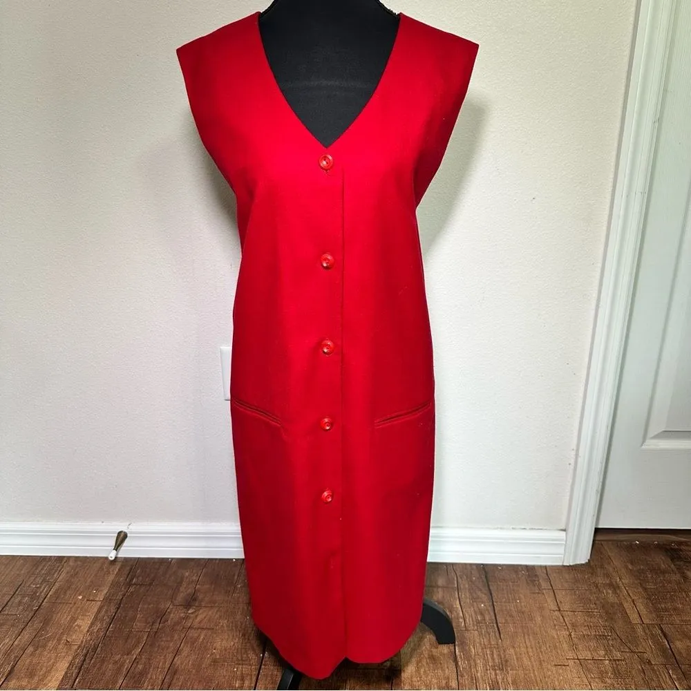 Sag Harbor Vintage 90’s Wool Red Sleeveless V-Neck Sheath Midi Dress - Image 3