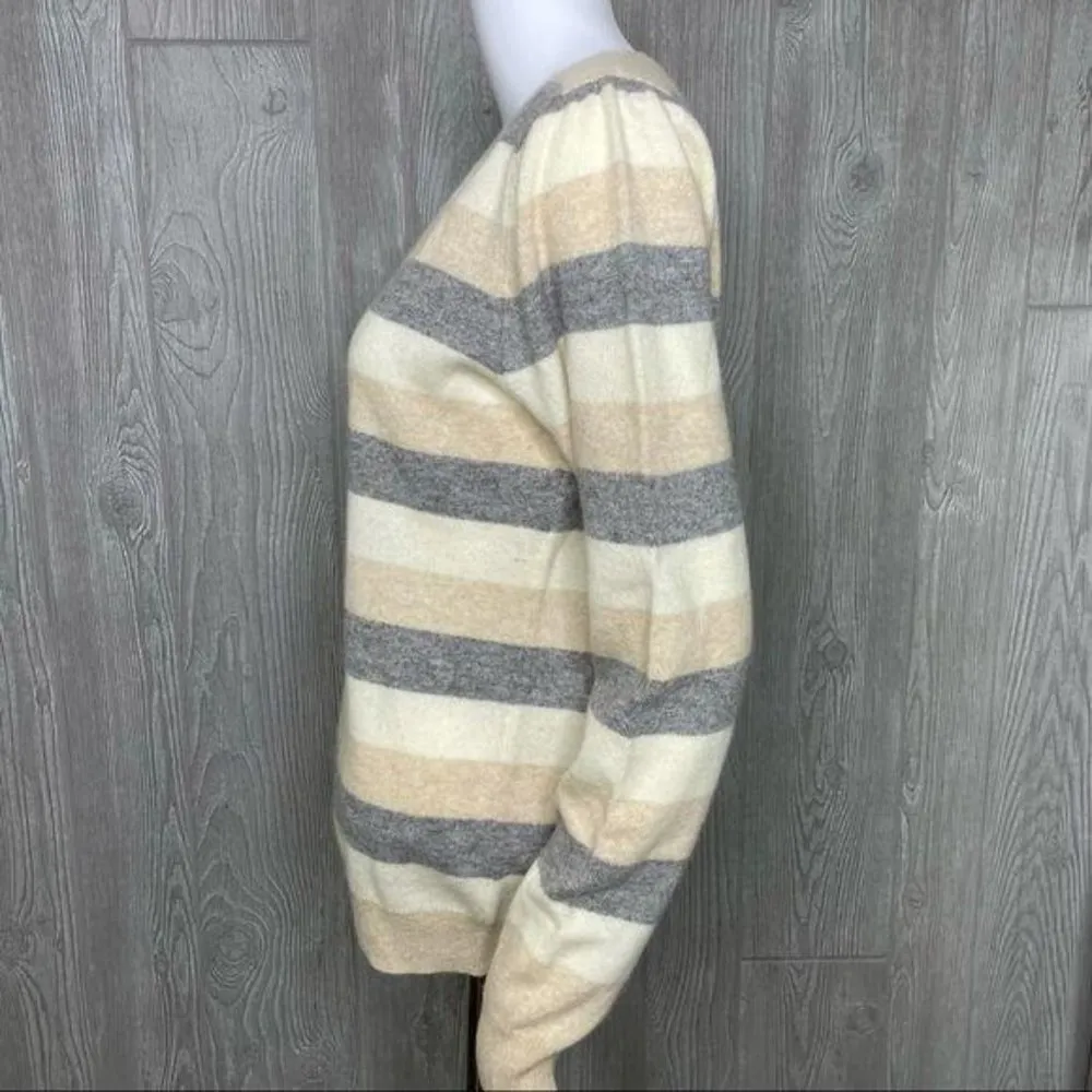 mainbocher pure cashmere sweater quarter button striped long sleeve shirt large Gray - Image 2