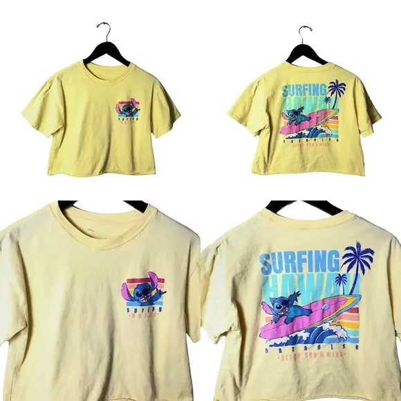 Disney Surfing Hawaii T Shirt Stitch Character Raw Hem Double Sided Graphic Tee - Image 2